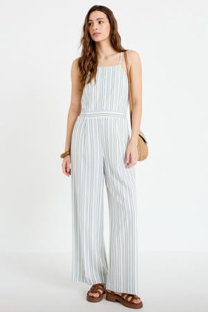 gestreepte jumpsuit linnen ecru