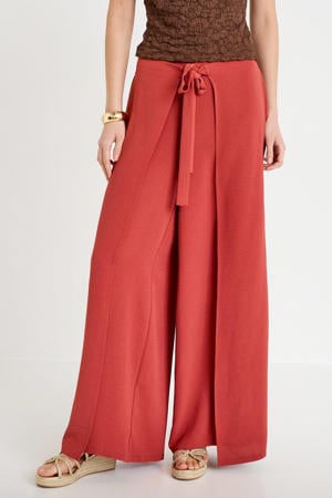 wide leg high waist broek koraalrood