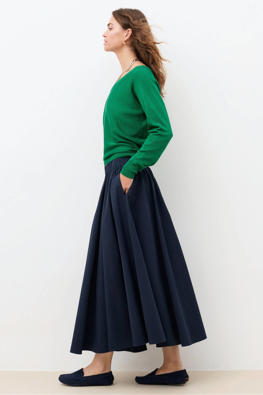 Marineblauw dames Caroll midi rok blauw gemaakt van katoen