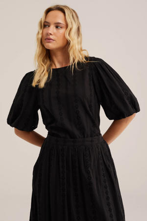 top zwart broderie