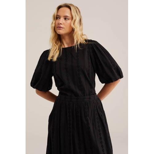 WE Fashion top zwart broderie afbeelding
