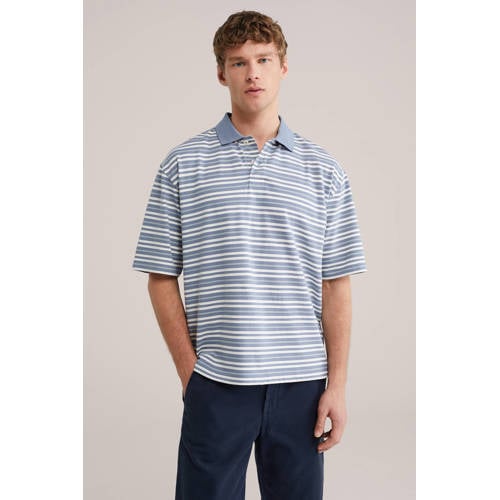 WE Fashion boxy gestreepte polo blauw afbeelding