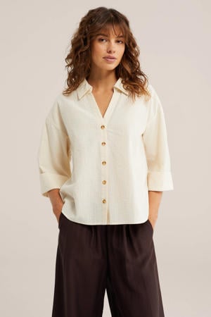 blouse met krijtstreep lichtgeel