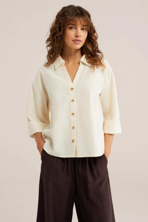 blouse met krijtstreep lichtgeel