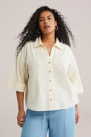 blouse met krijtstreep lichtgeel