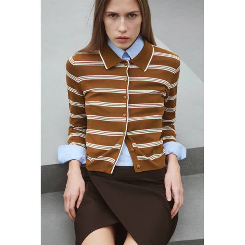 Mango gestreepte vest bruin afbeelding