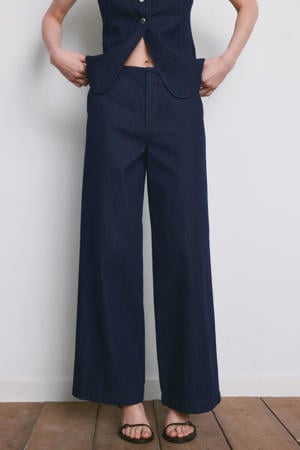 wide leg jeans dark blue denim