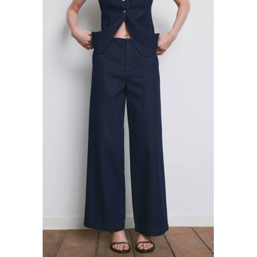 Mango wide leg jeans dark blue denim afbeelding