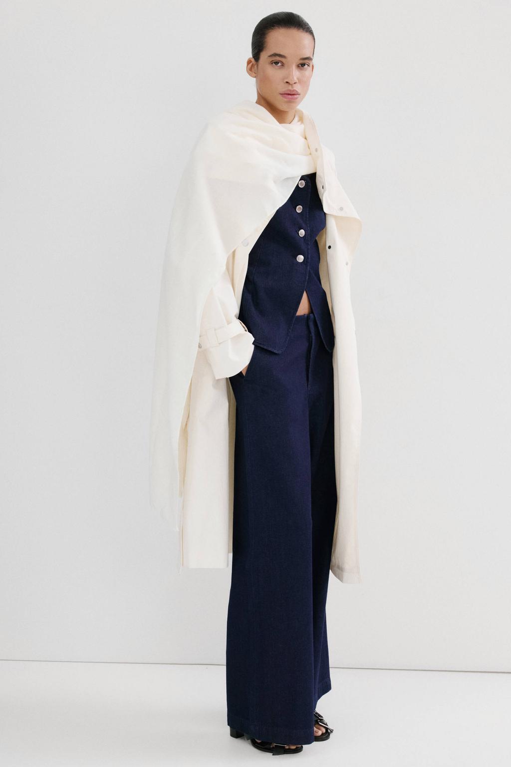 Dark blue denim dames Mango wide leg jeans dark blue van denim met rits- en haaksluiting en effen