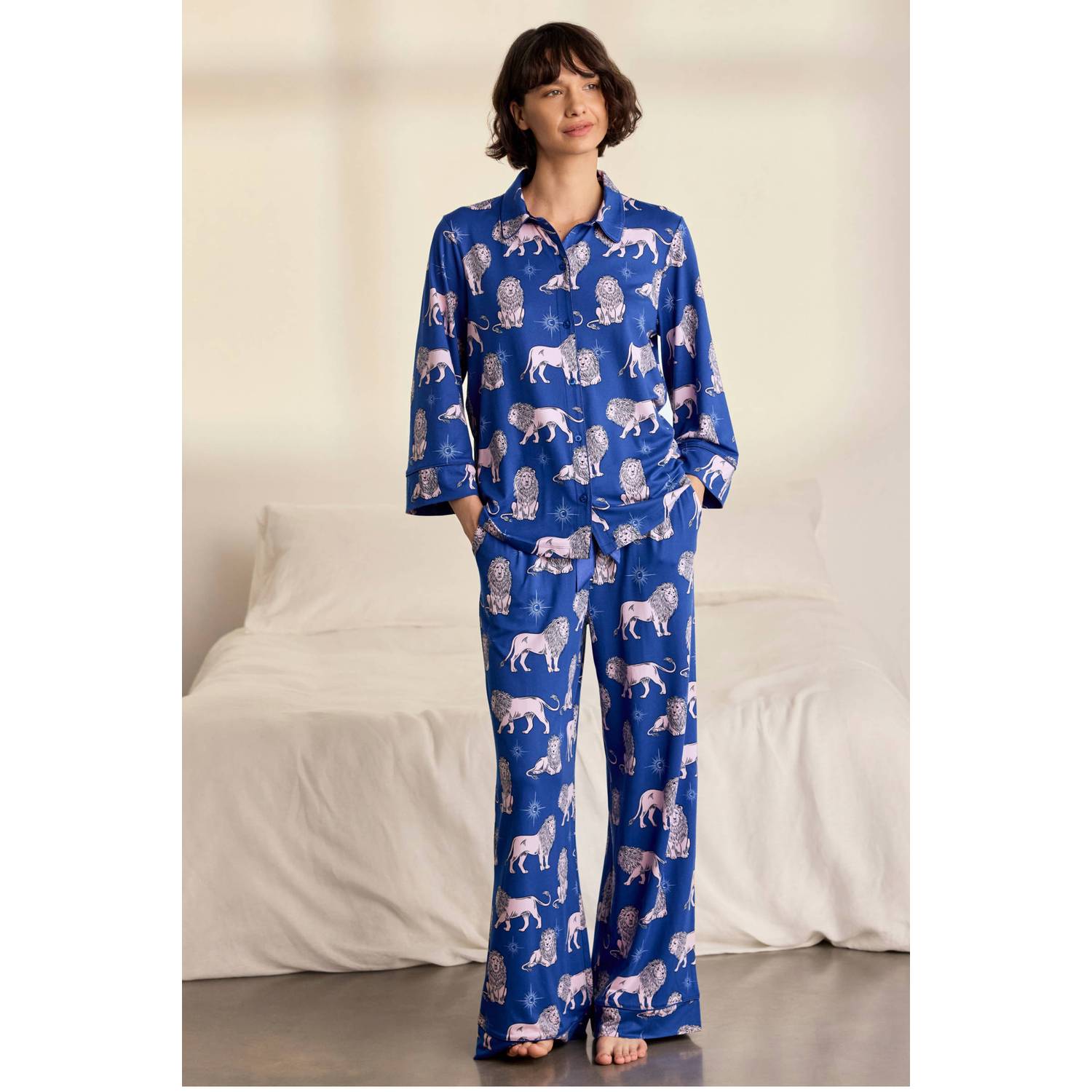 Chelsea Peers satijnlook pyjama set blauw