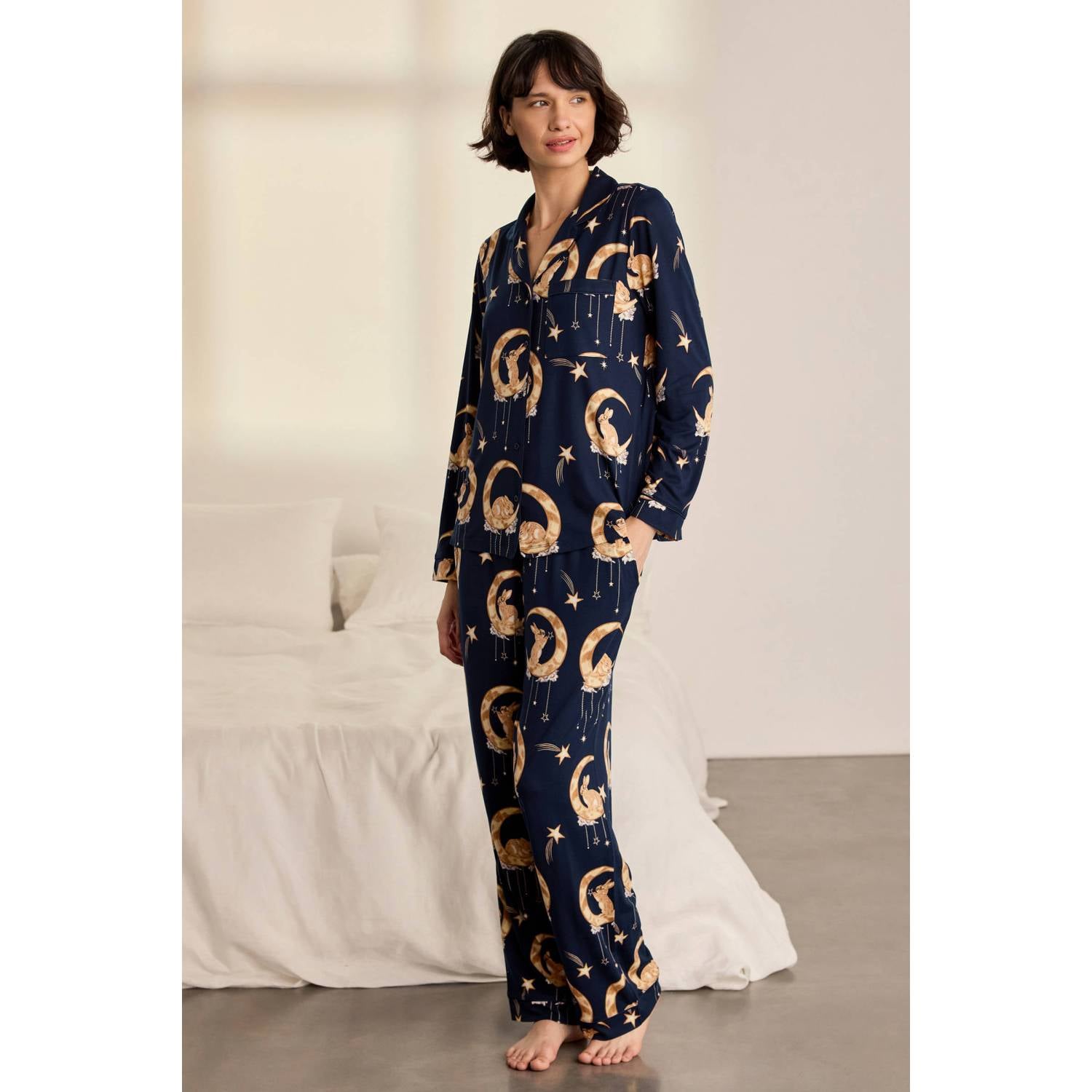 Chelsea Peers pyjama set donkerblauw okergeel