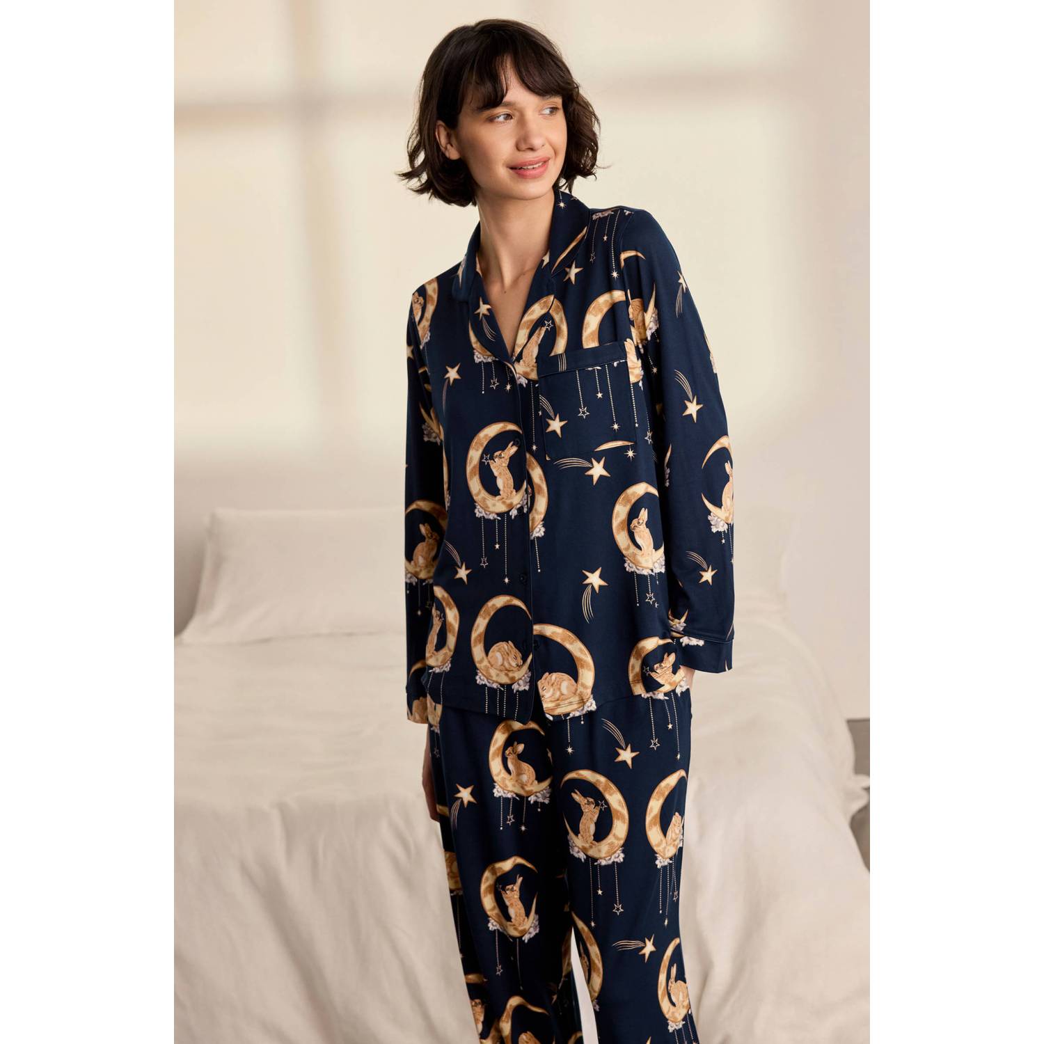 Chelsea Peers pyjama set donkerblauw okergeel