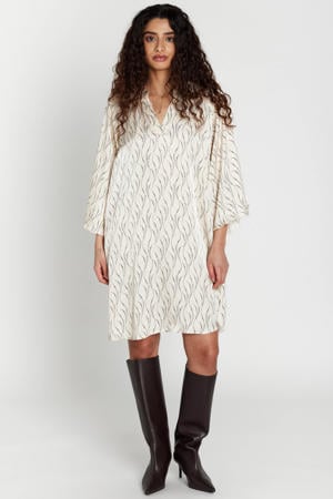 viscose korte jurk met print - ecru