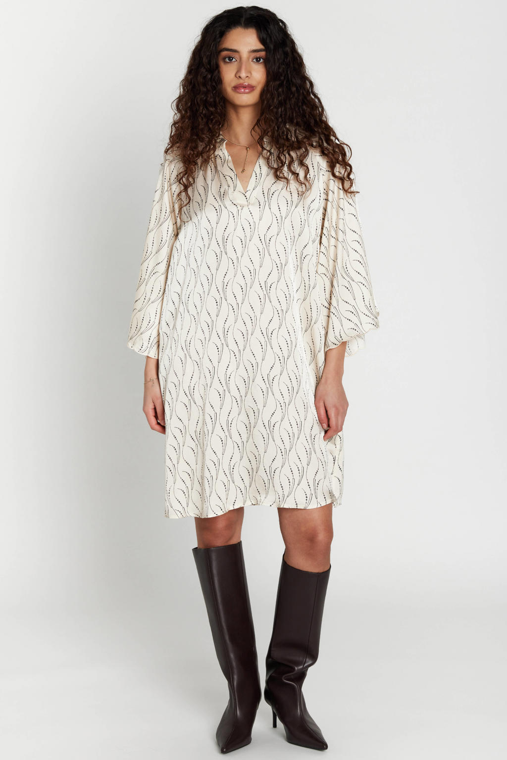 Bruuns Bazaar viscose korte jurk met print - ecru
