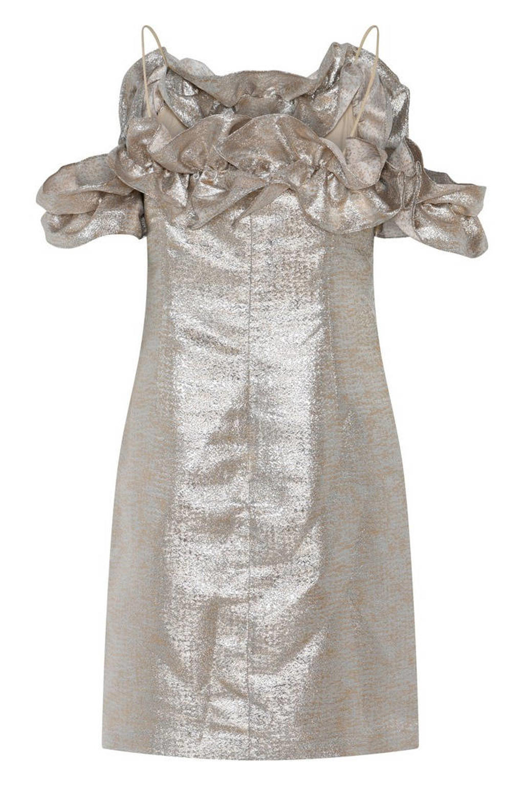 Zilver en gouden dames Bruuns Bazaar off shoulder jurk van polyester met spaghettibandjes en ritssluiting