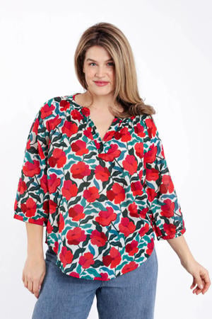 gebloemde top rood