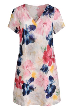 linnen korte jurk Plus Size met print - meerkleurig