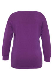 thumbnail: Paarse dames Paprika gebreide trui van viscose met effen, lange mouwen en V-hals