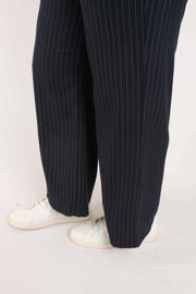 thumbnail: Paprika wide leg regular waist broek met krijtstreep blauw