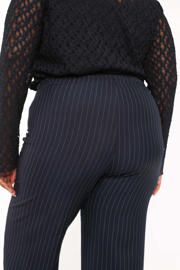 thumbnail: Paprika wide leg regular waist broek met krijtstreep blauw