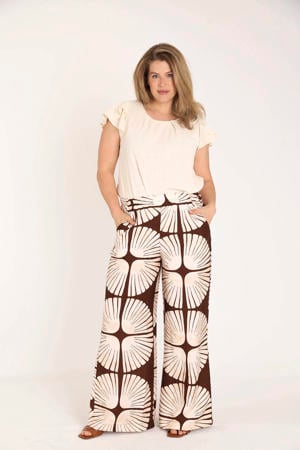 wide leg regular waist casual broek bruin