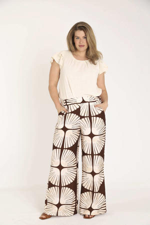 wide leg regular waist casual broek bruin