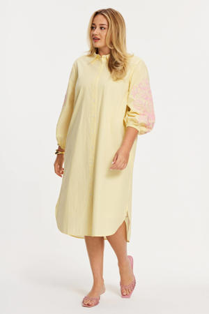 blousejurk met broderie en krijtstreep geel