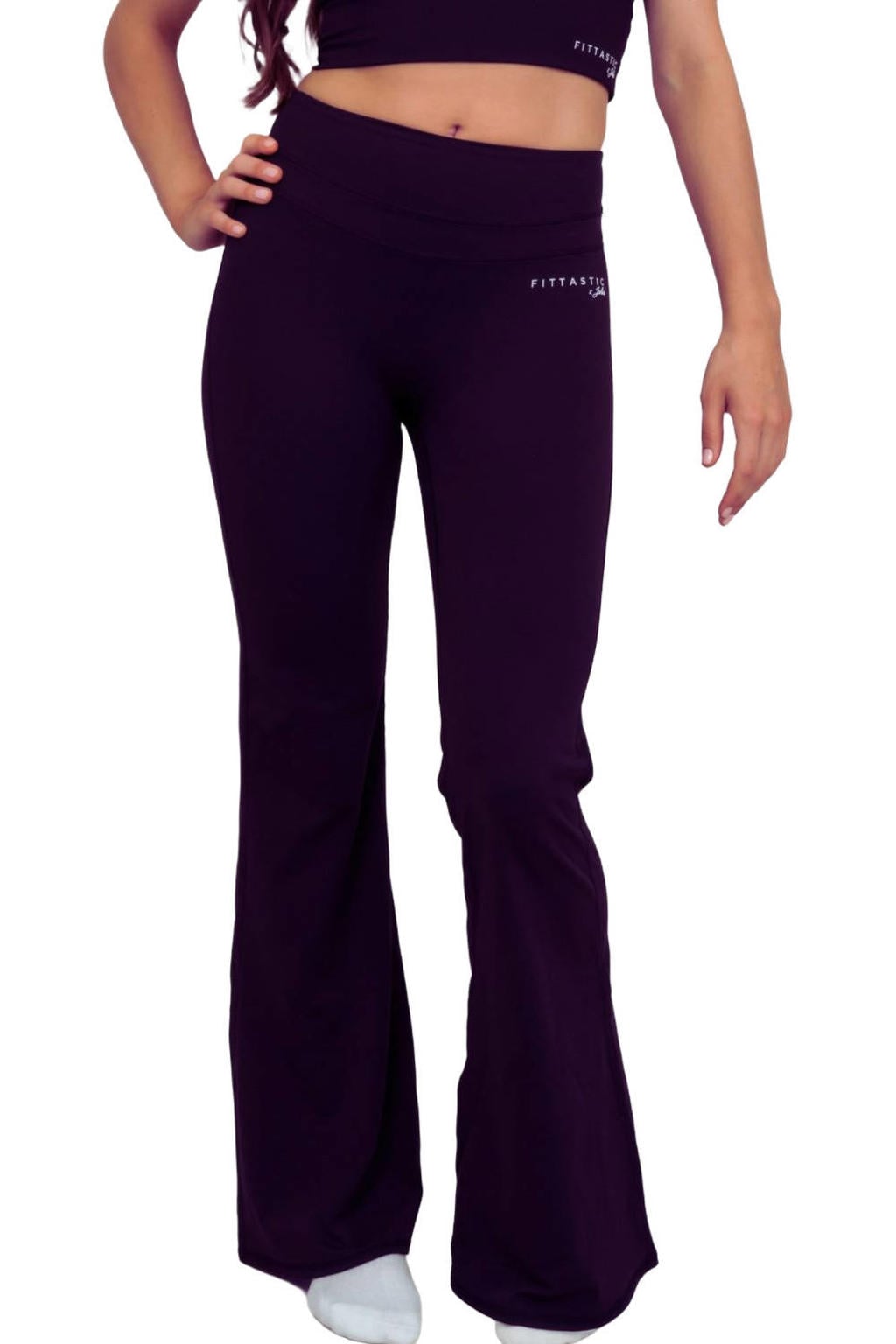 Zwarte dames Fittastic Sportswear sportlegging met flared pijpen en regular waist