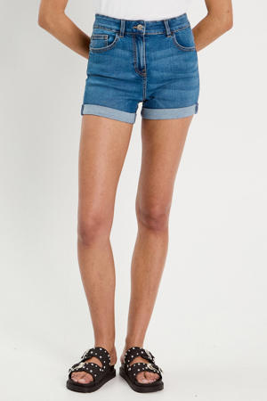 regular waist short medium blue denim