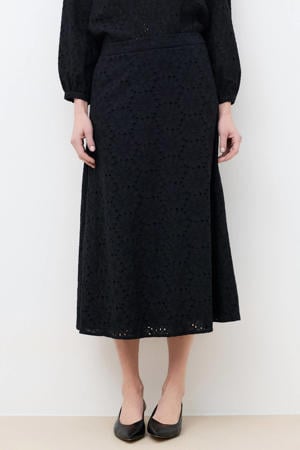 midi rok broderie zwart