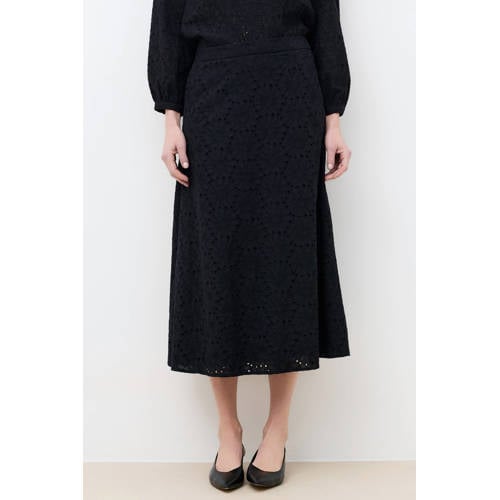 Caroll midi rok broderie zwart afbeelding