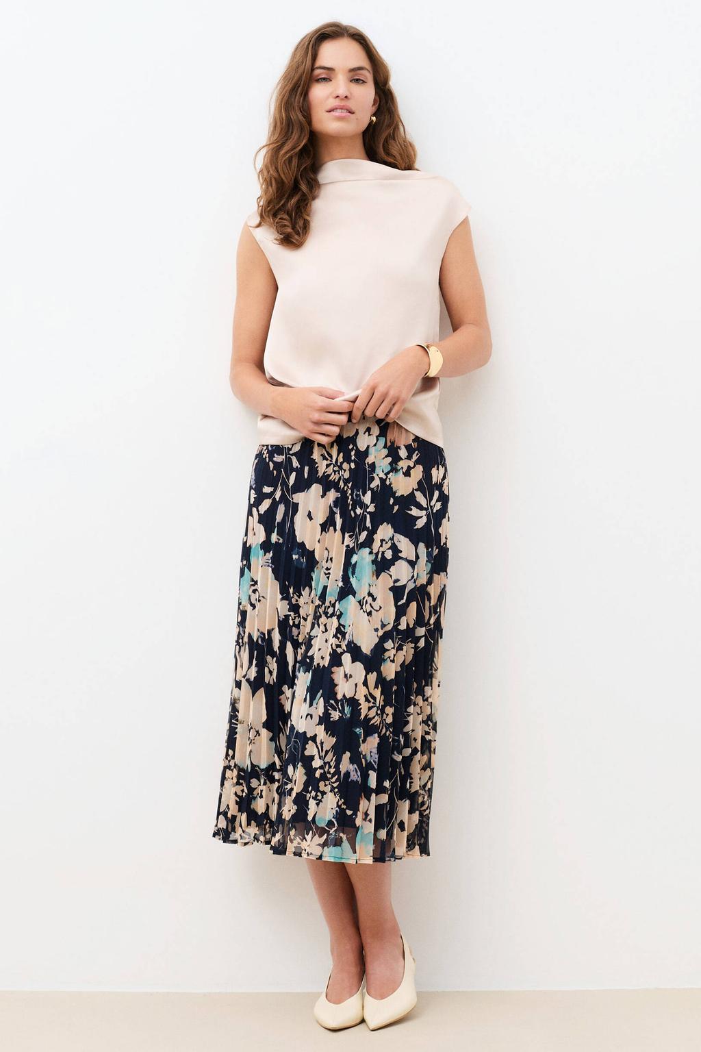Ecru dames Caroll blousetop van polyester met effen, boothals en glimmend detail