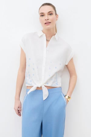 gebloemde blouse met linnen wit