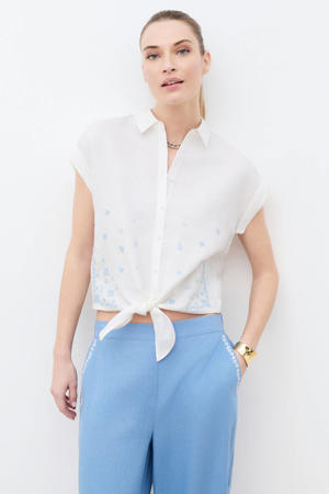gebloemde blouse met linnen wit