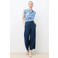Caroll wide leg high waist casual broek met linnen marine