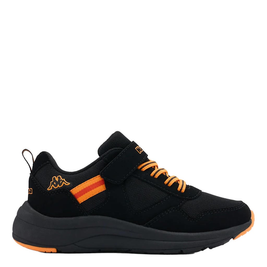 Zwart en oranje meisjes sneakers van rubber/textiel/imitatie leer met veters