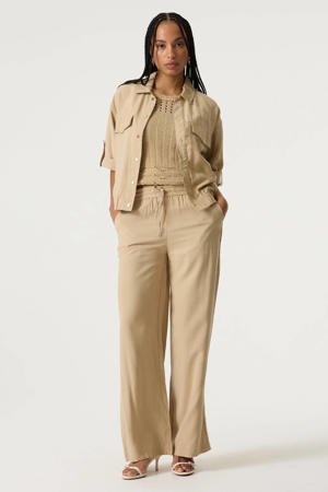wide leg regular waist broek zand