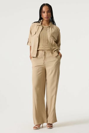 wide leg regular waist broek zand