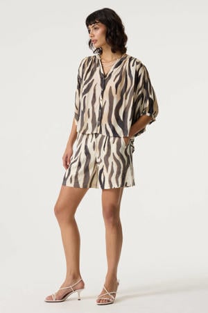 regular waist casual short met zebraprint ecru