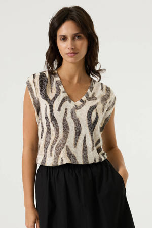 T-shirt met zebraprint ecru