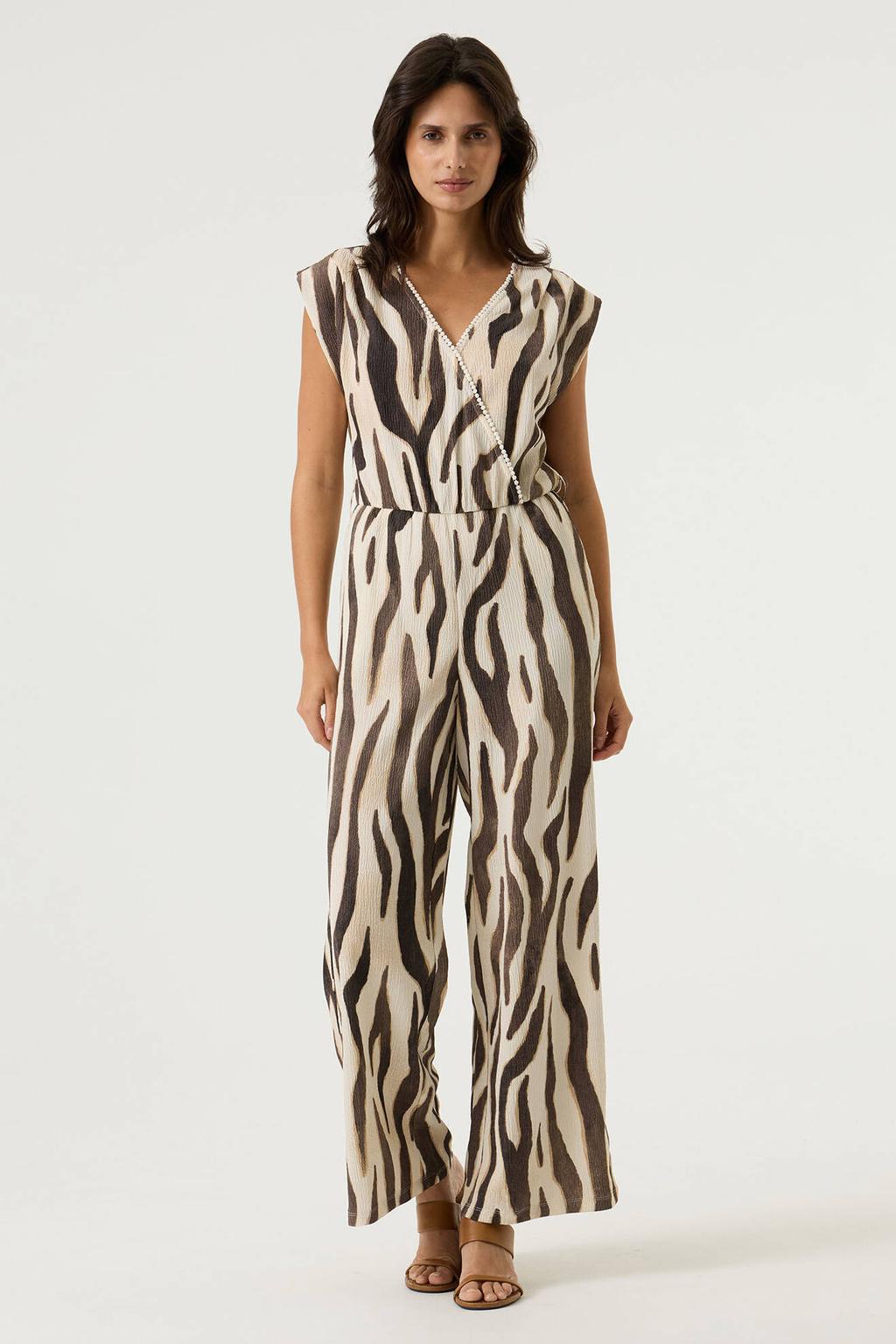 Garcia jumpsuit met zebraprint ecru