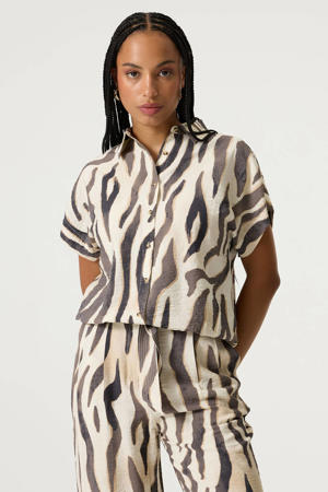 top met zebraprint ecru