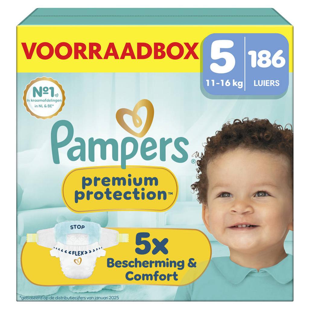 Pampers Premium Protection Maat 5 voorraadbox 186 luiers