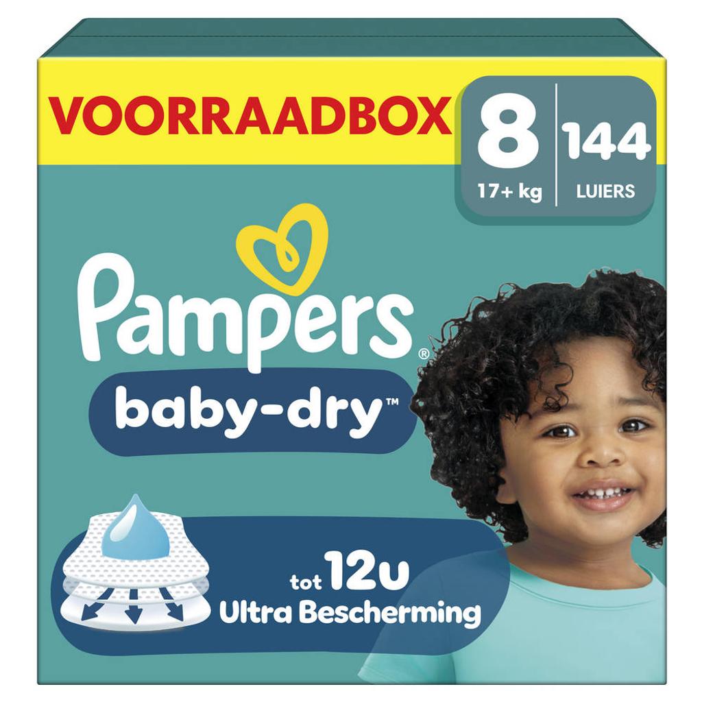 Pampers Baby-Dry Maat 8 voorraadbox 144 luiers