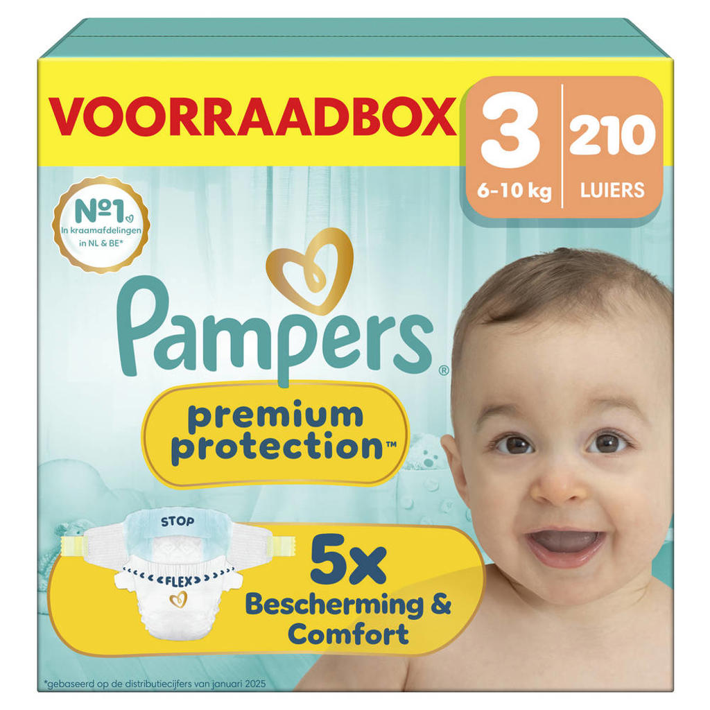 Pampers Premium Protection Maat 3 voorraadbox 210 luiers