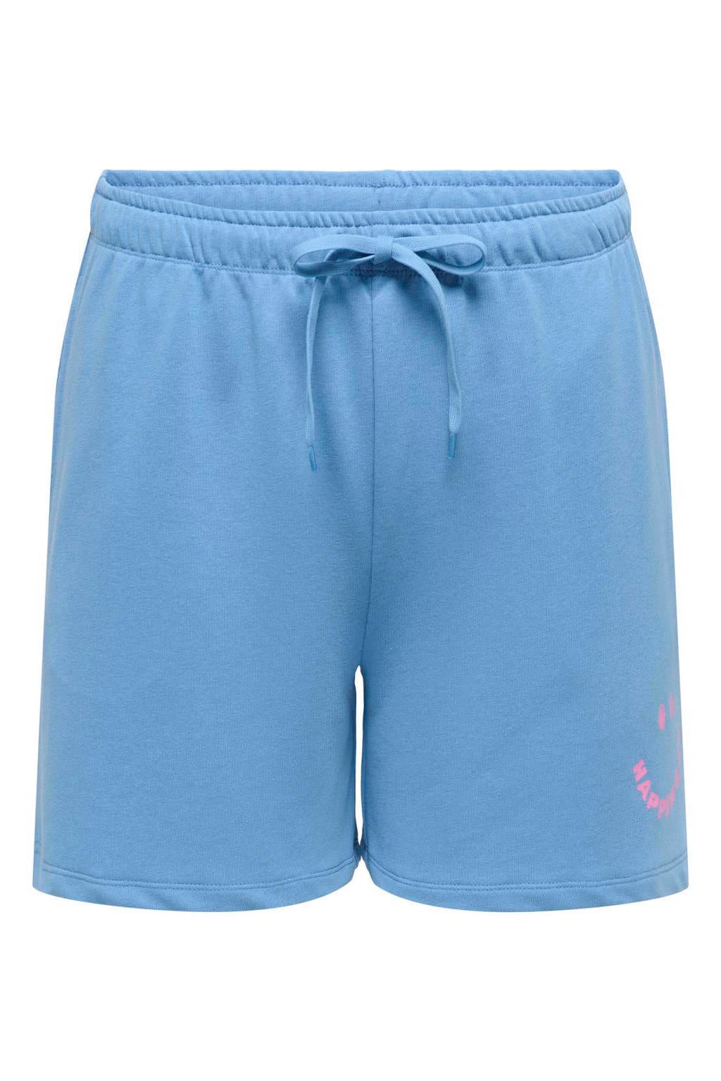 Blauwe dames ONLY CARMAKOMA high waist sweatshort van polyester met loose fit, trekkoorden en effen