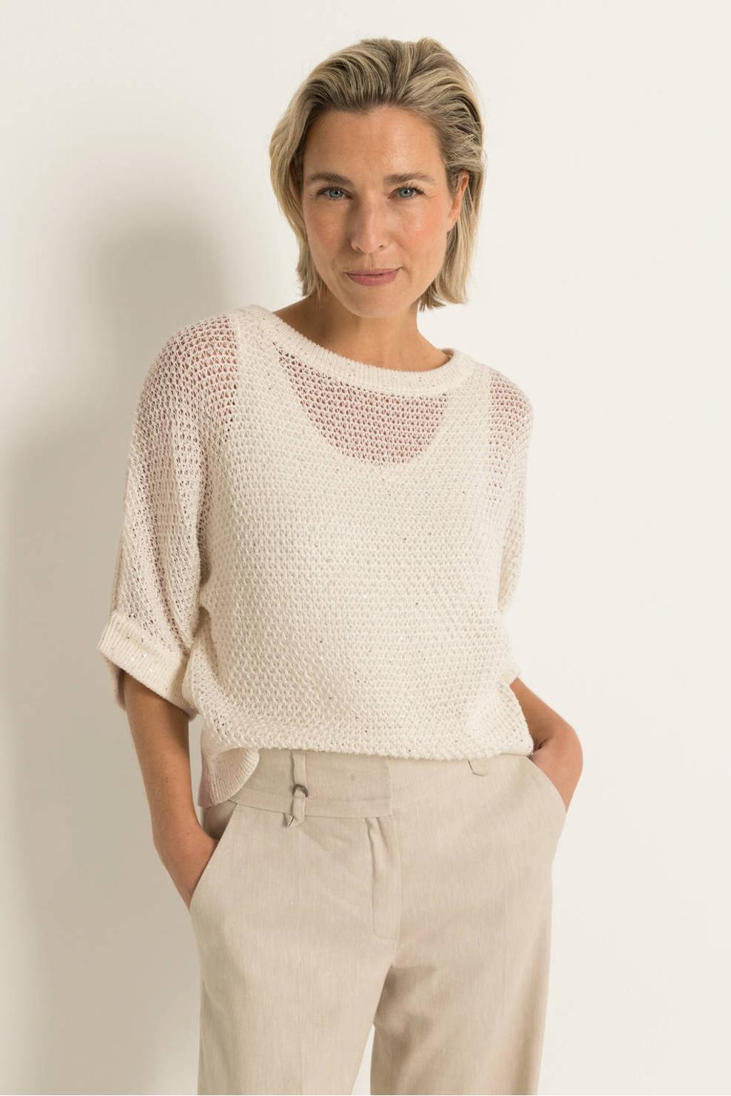 Claudia Sträter trui crème gebreid
