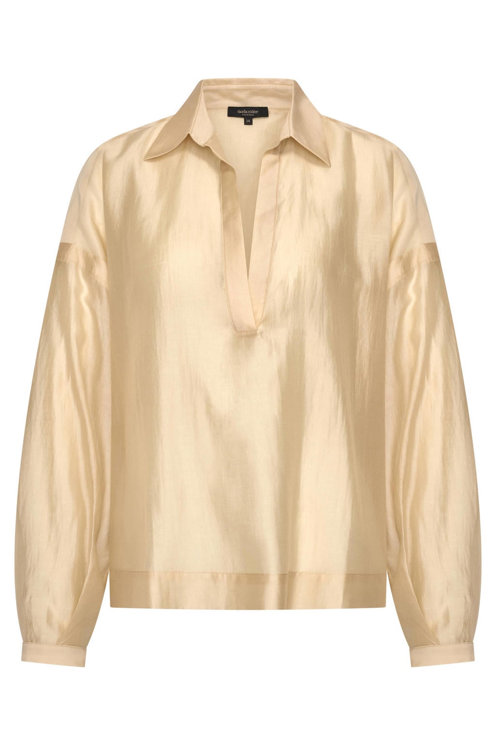 Taupe dames Claudia Sträter blousetop van lyocell met effen, lange mouwen, V-hals en glimmend detail