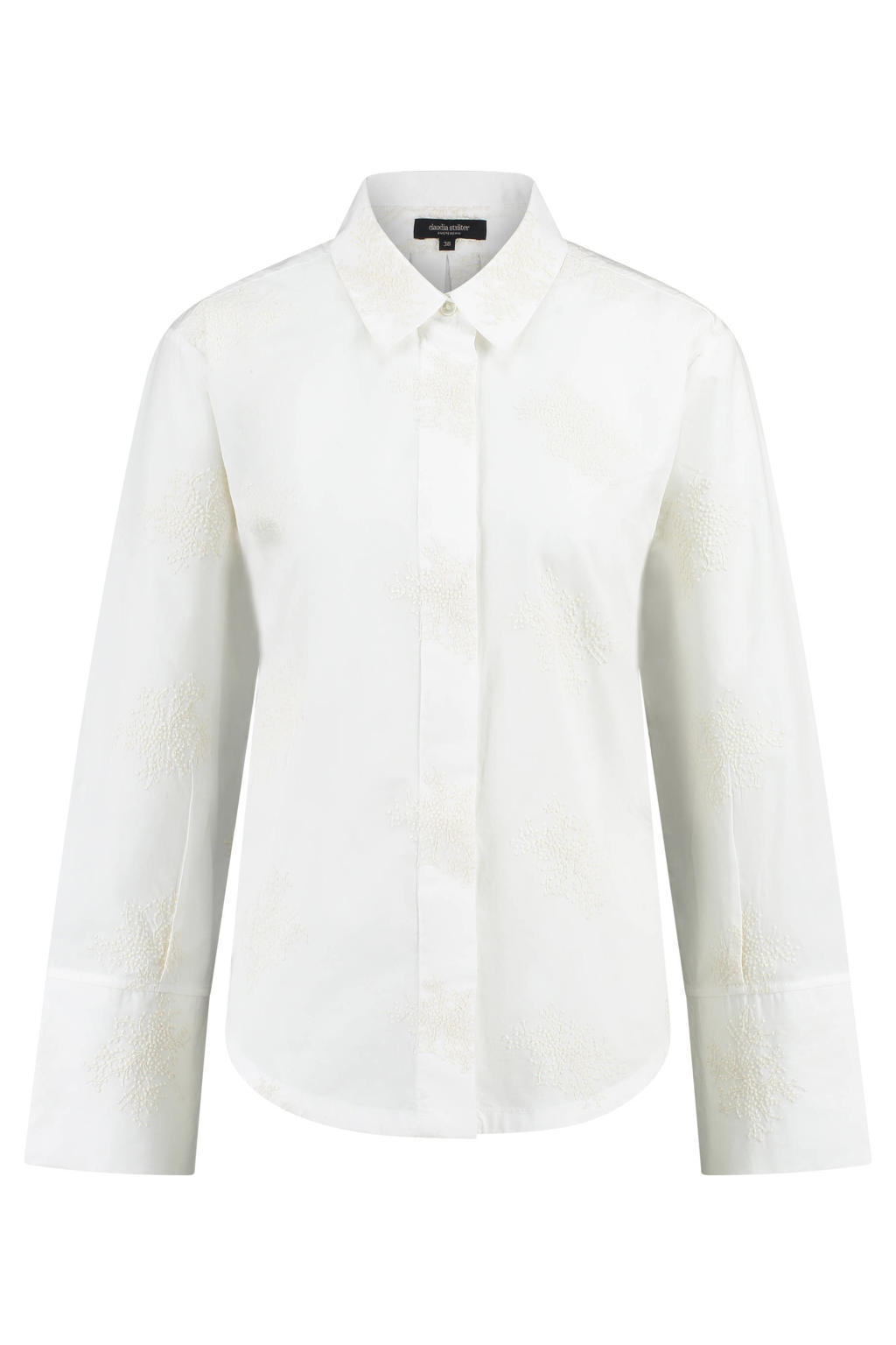 Crème dames Claudia Sträter blouse crème van katoen met effen, lange mouwen, klassieke kraag, blinde knoopsluiting en borduursels