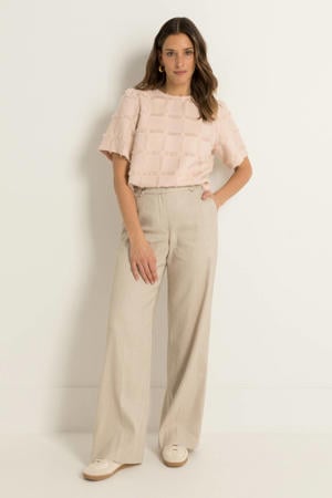 wide leg regular waist broek ecru